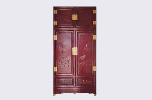 襄州高端中式家居装修深红色纯实木衣柜